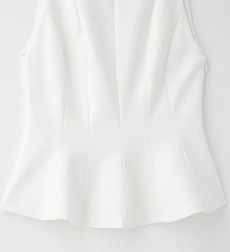 MUJER White Bow Sleeveless Tops for Women Black off Shoulder Top Female Spring Casual Tank Tops Woman 2025 Pleated Women's Tops