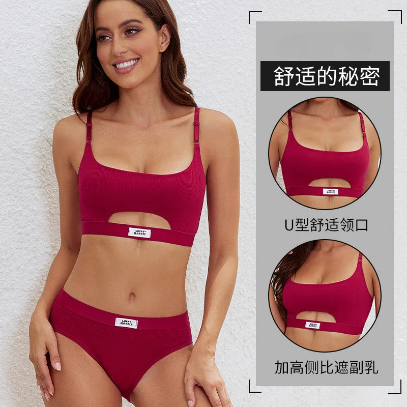 Womens Bikini Set Bra Low Waist Panties Solid Seamless Bralette Sexy Lingeries Suit Sport Brassiere Female Underwear Set