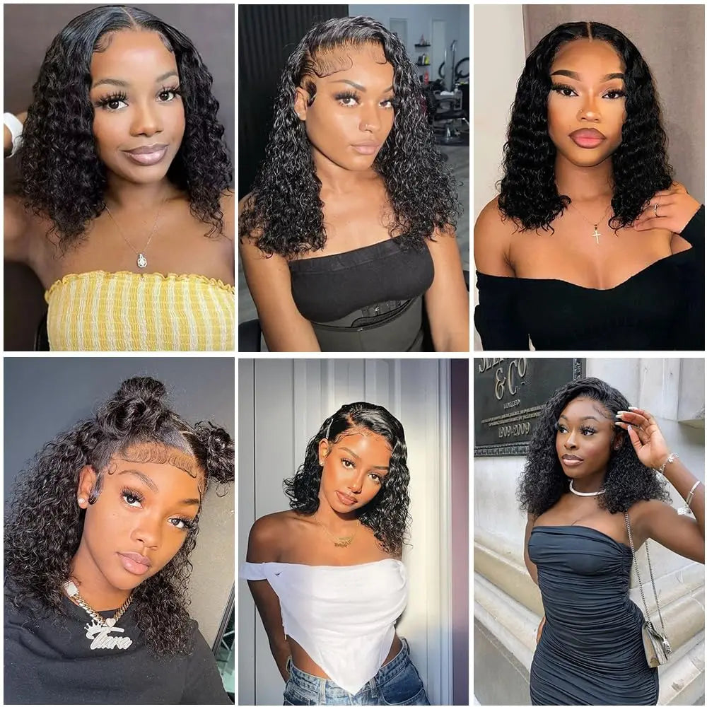 Deep Wave HD Bob Wig Human Hair Frontal Wig Brazilian 200% 13x4 Short Bob Curly Lace Front Wigs 13x4 Wig For Women