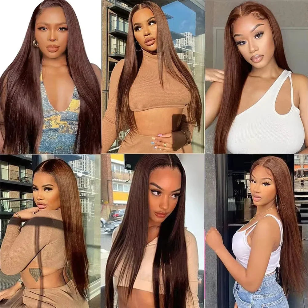 30 Inch Bone Straight Brazilian Human Hair Wig 100% 13x6 HD Lace Frontal Wig Chocolate Brown Lace Front Wigs For Black Women
