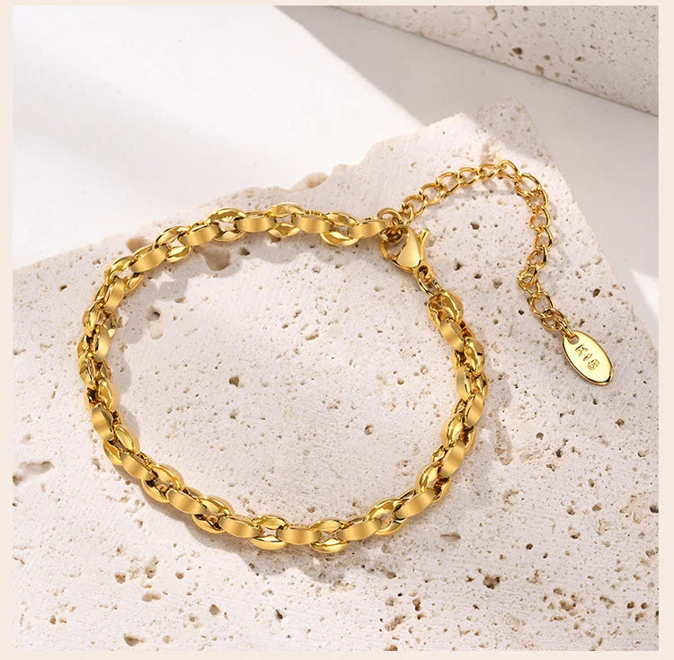 Simple Chain Bracelet for Women, 18k Gold Plated  Stainless Steel Link Adjustable
