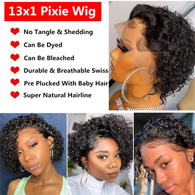 13x1 Curly Human Hair Lace Frontal Wig Pixie Cut Curly Lace Front Human Hair Wigs for Women Brazilian Human Hair Wig Sale