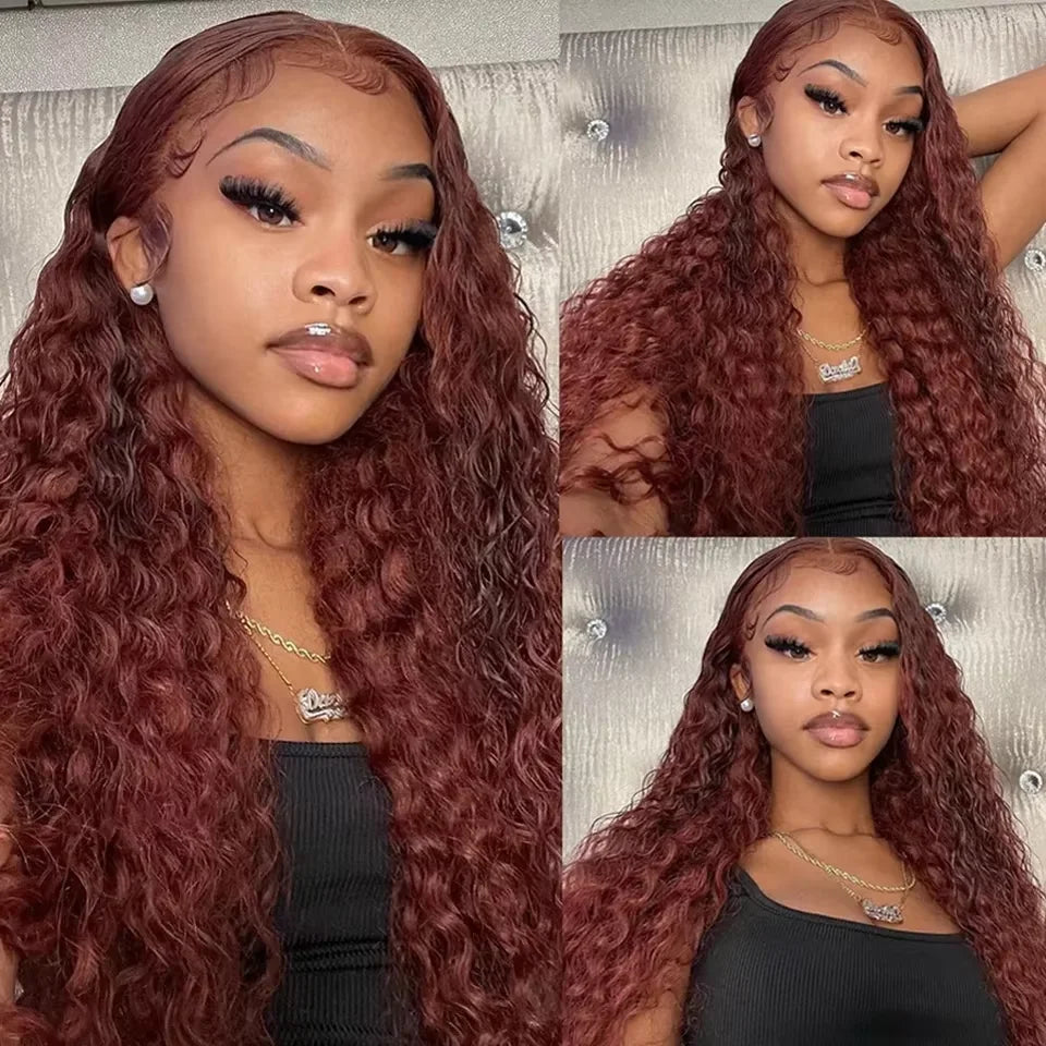 Reddish Brown 13x4 Deep Curly Lace Front Human Hair Deep Wave Frontal Wig 30 Inch Hd Lace Water Wave Brazilian Wigs For Women