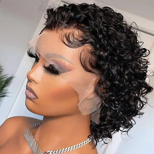 13x1 Curly Human Hair Lace Frontal Wig Pixie Cut Curly Lace Front Human Hair Wigs for Women Brazilian Human Hair Wig Sale