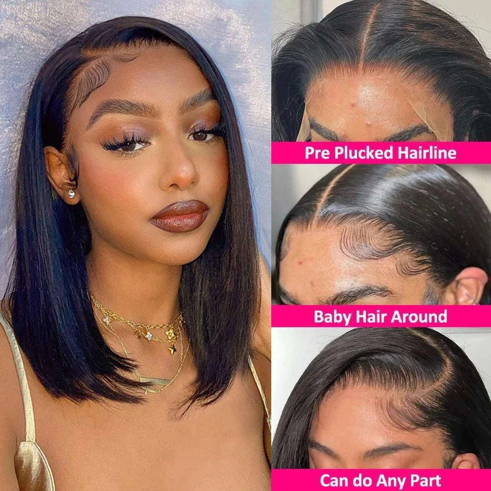 Bleached Knots Bone Straight Wig Human Hair Ready To Go Short Bob 13x4 HD Full Transparent Lace Frontal Wigs Pre Plucked