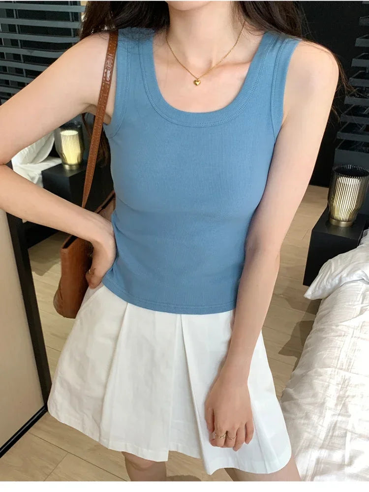 Tank Soft Top For Women Summer 2025 Outfits Tight And Sexy Tank Top Knitted Bottom Shirt And Sleeveless Top For Outerwear