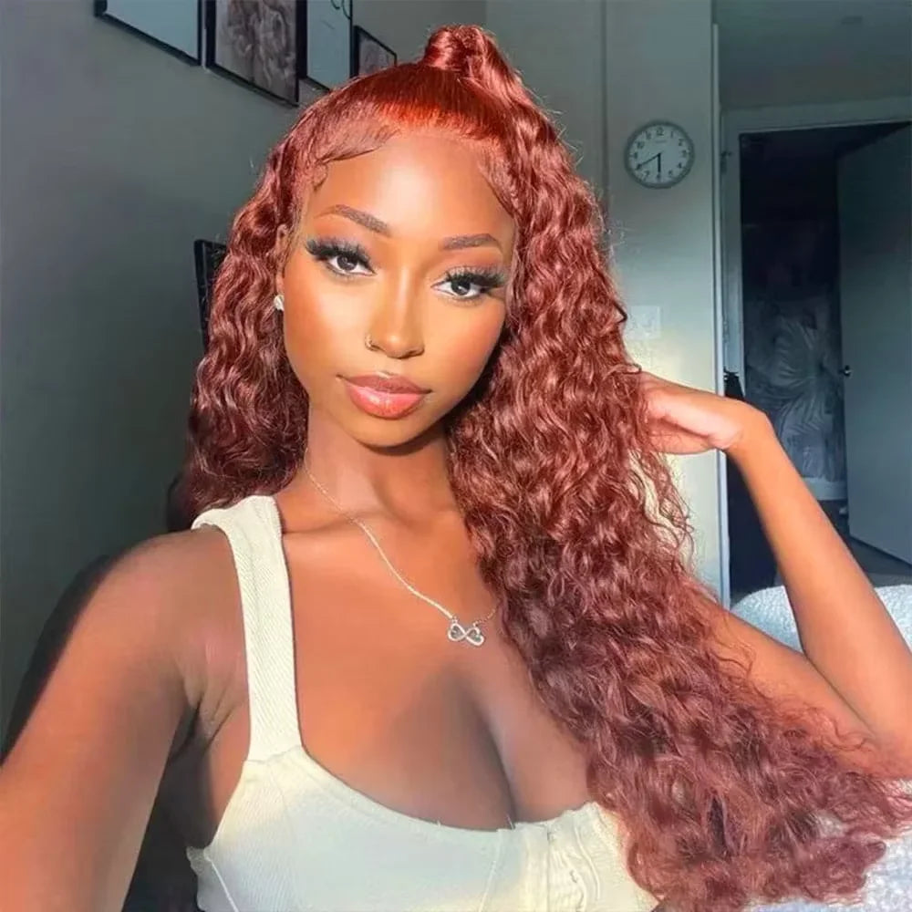 Reddish Brown 13x4 Deep Curly Lace Front Human Hair Deep Wave Frontal Wig 30 Inch Hd Lace Water Wave Brazilian Wigs For Women
