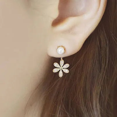 Luxury Crystal Flower Drop Dangle Earrings for Women Fashion Statement Wedding Ear Jewelry Accessory Pearl Party Wholesale
