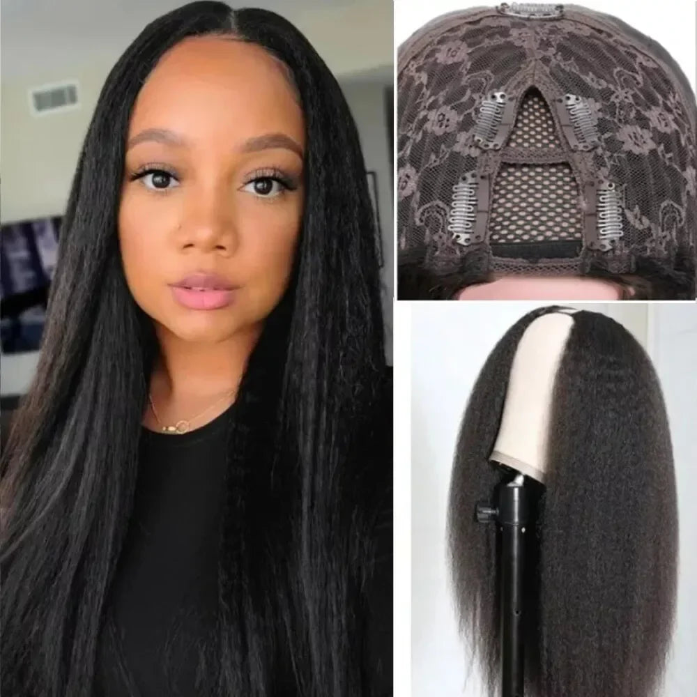 Kinky Straight Human Hair Wig V Part Wig Human Hair For Women U Part No Leave Out V Shape Brazilian Wig Without Glue Half Wigs