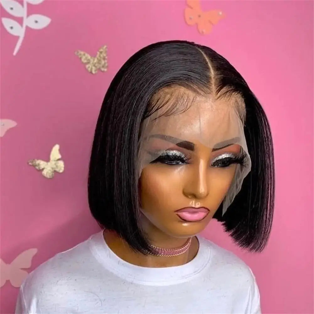 Bleached Knots Bone Straight Wig Human Hair Ready To Go Short Bob 13x4 HD Full Transparent Lace Frontal Wigs Pre Plucked
