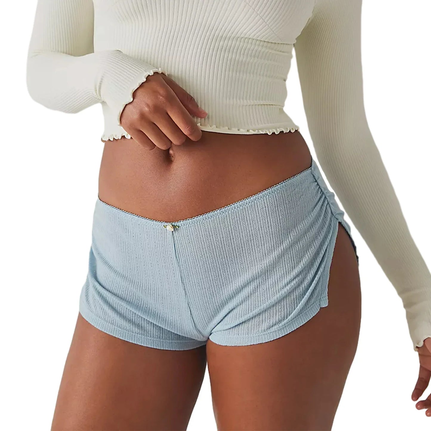 Y2k Sexy Micro Shorts for Women Low Waist Side Slit Mini Boy Shorts Slim Fit Pajamas Shorts Lounge Pjs Bottoms Sleepwear