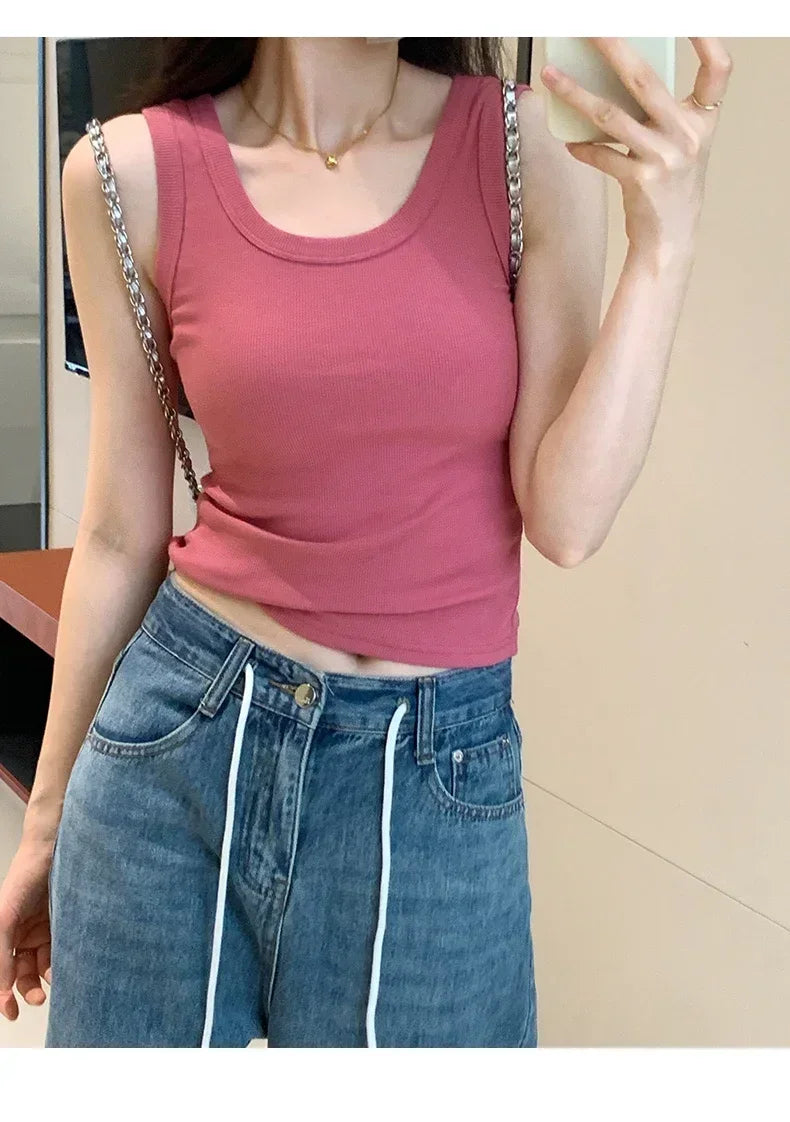 Tank Soft Top For Women Summer 2025 Outfits Tight And Sexy Tank Top Knitted Bottom Shirt And Sleeveless Top For Outerwear