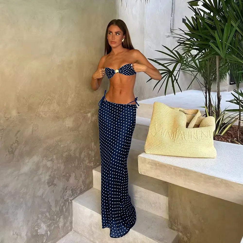 3 Piece Bikini Sets Spaghetti Strap Swimsuits 2025 Women Sexy High Split Beachwear Long Skirt Bathing Suit Summer Vacation Wear