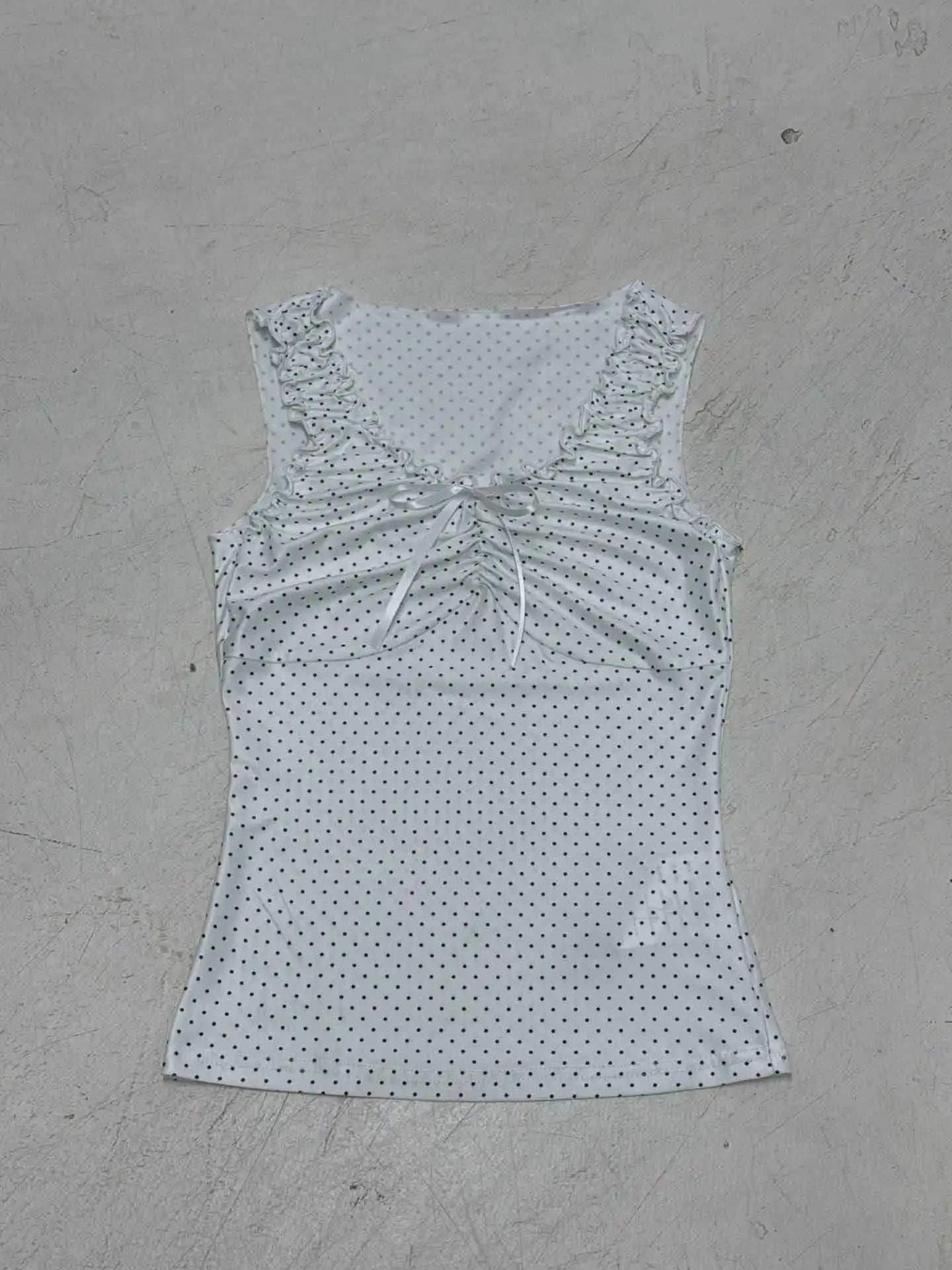 Tank Tops for Women New Summer 2025 Bow Black Sexy V Neck Cotton Sleeveless Cropped Vests Vintage Sweet Ruffles Slim Crop Top