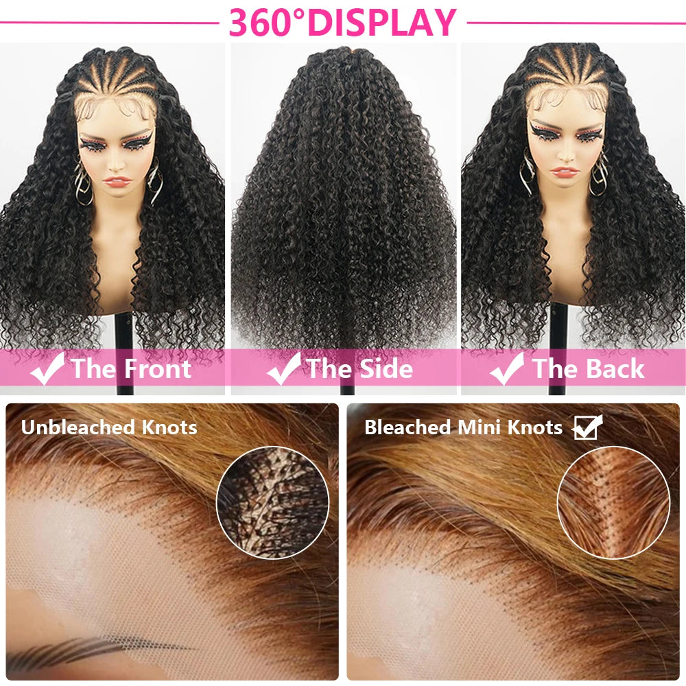 Deep Wave Pre Braided Wigs 13x4 HD Lace Frontal Black Human Hair Curly Wigs boho braids Water Wave Brazilian human hair Wigs