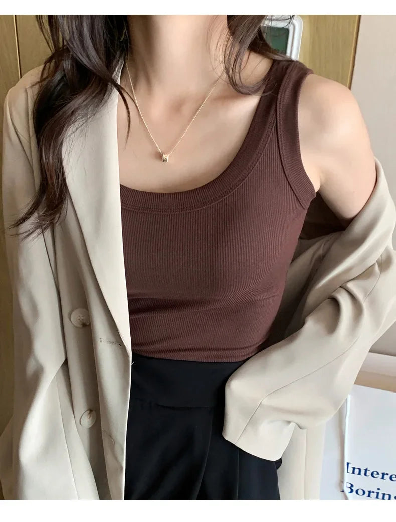 Women Tank Tops 2025 High Strecth Knitted Bottoming Shirt Soft Korean Fashion Undershirt Inner Wear Casual Ladies Tank Tops
