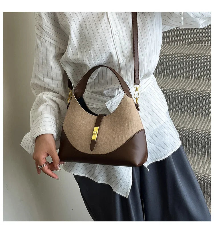 2025 Colorblock Baguette Bag for Women - Boho Vegan Crossbody, Adjustable Shoulder Clutch & Minimalist Commuter Chic