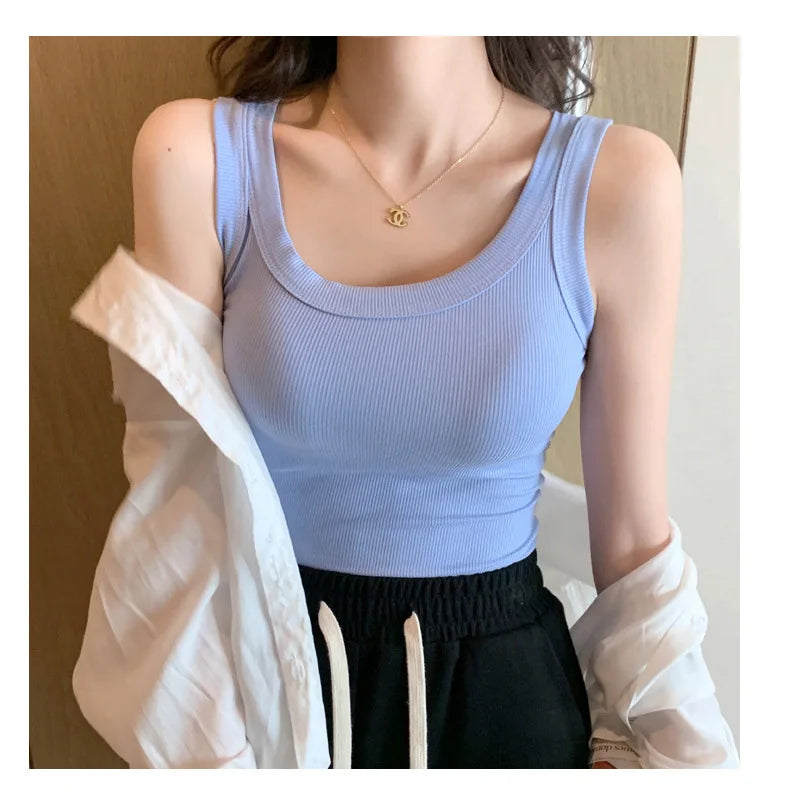 Women Tank Tops 2025 High Strecth Knitted Bottoming Shirt Soft Korean Fashion Undershirt Inner Wear Casual Ladies Tank Tops