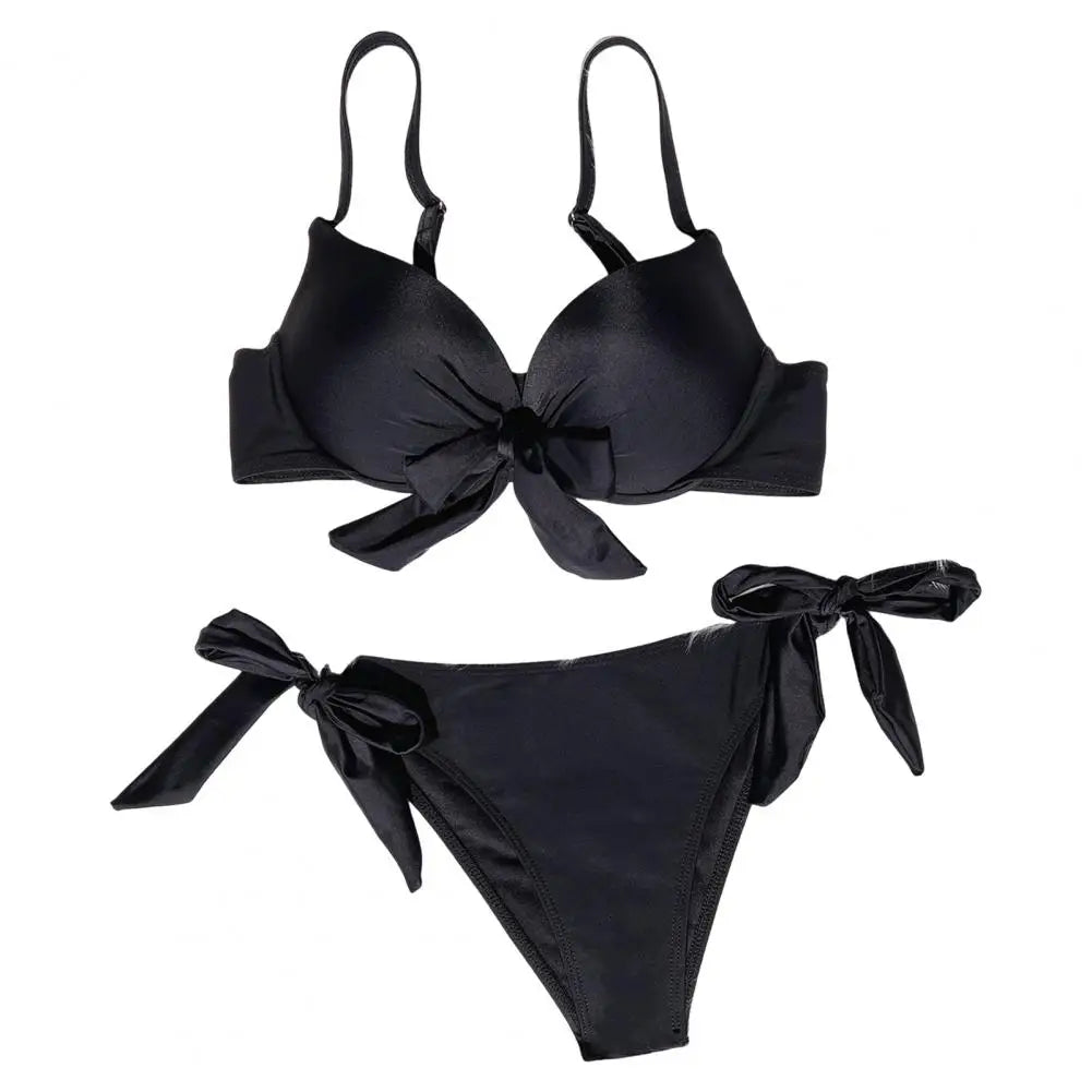 Summer Bikini Set Strappy Beachwear Women's Bikini Set Padded Sling High Waist Swim Solid Color Lace-up Summer Swimwear