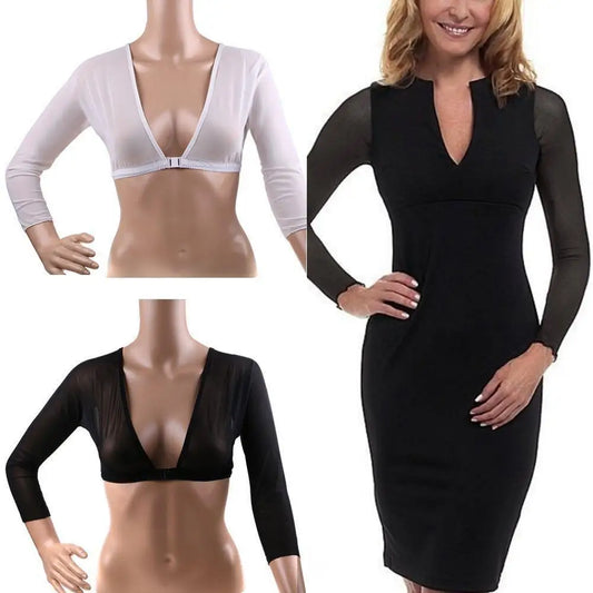 Women Bottom Sleeve Tops Fashion Front Button Long-sleeved T-shirt Mesh Top Crop Top White Sleeves Arm Cover Shoulder Tops Sexys
