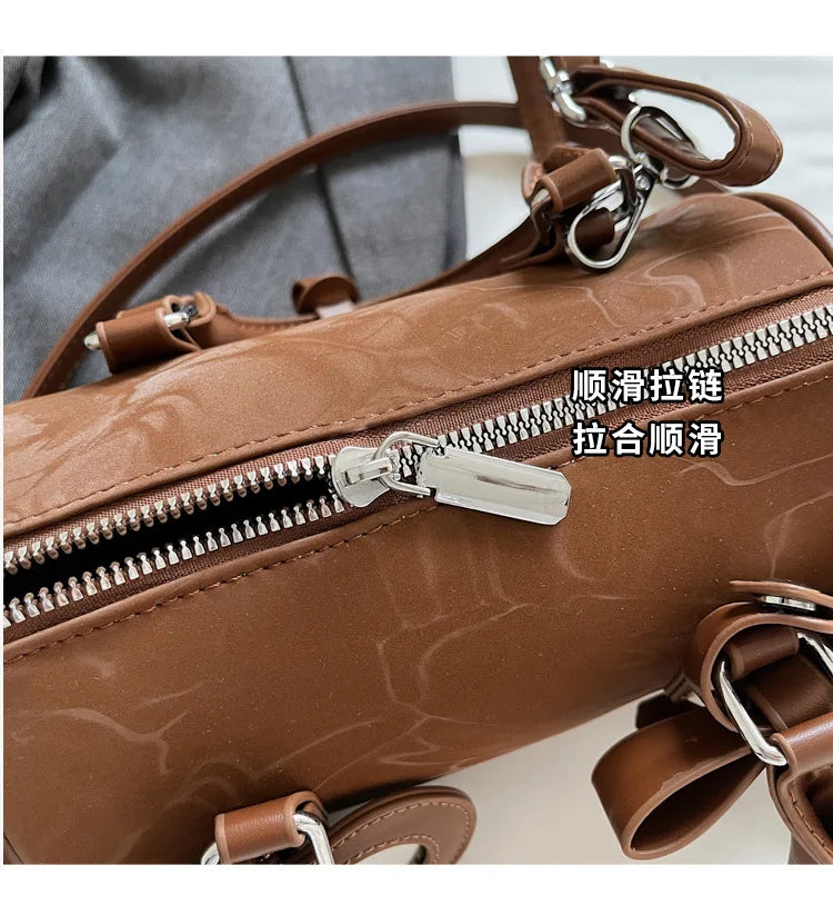 2025 Bow-Embellished Boston Bag Women Fashion Shoulder Crossbody Purse Stylish Cylinder Handbag for Work Travel Outings