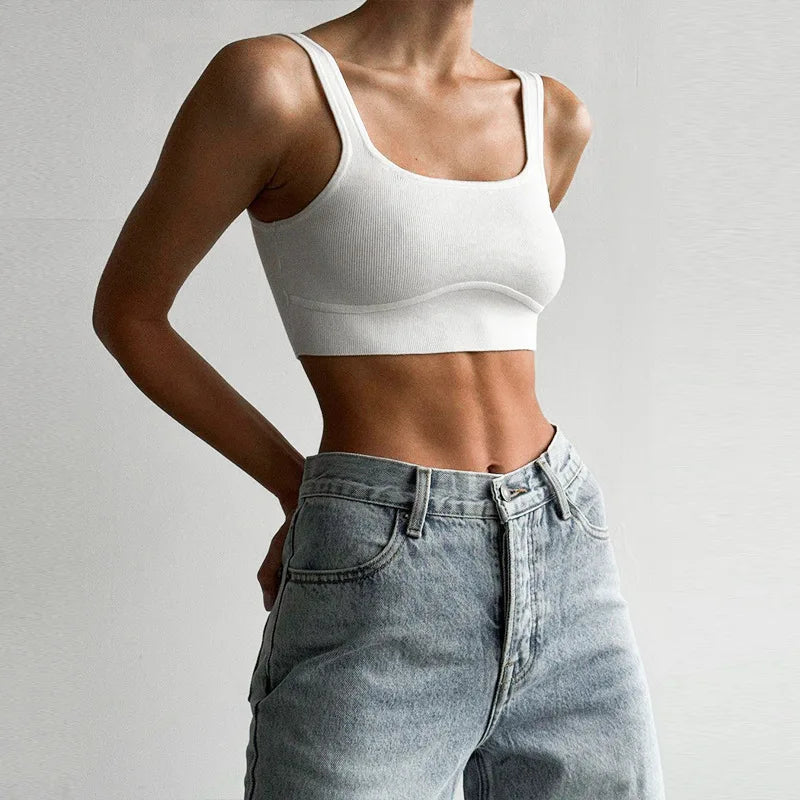 Solid White Tank Top Women Summer Clothes Square Collar Bottom Corset Sleeveless Y2k Accessories Cute Ropa De Mujer Streetwear