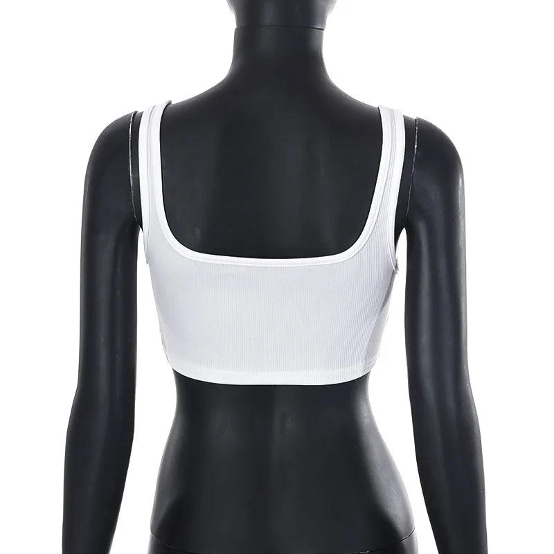 Solid White Tank Top Women Summer Clothes Square Collar Bottom Corset Sleeveless Y2k Accessories Cute Ropa De Mujer Streetwear