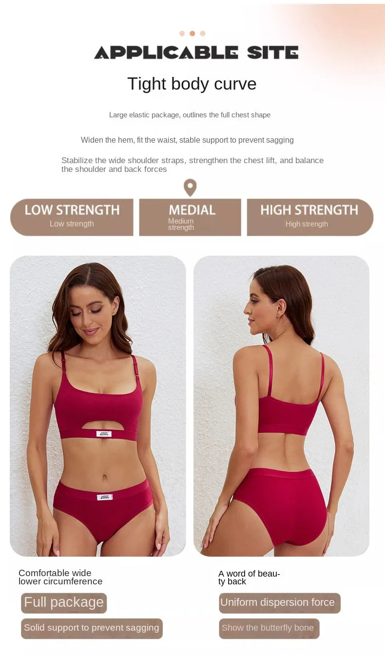 Womens Bikini Set Bra Low Waist Panties Solid Seamless Bralette Sexy Lingeries Suit Sport Brassiere Female Underwear Set