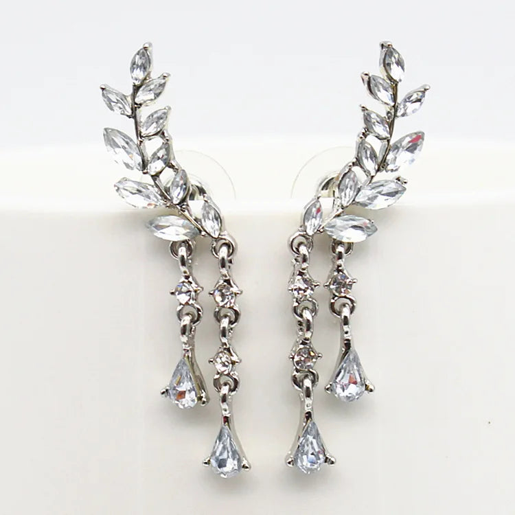 Luxury Crystal Flower Drop Dangle Earrings for Women Fashion Statement Wedding Ear Jewelry Accessory Pearl Party Wholesale
