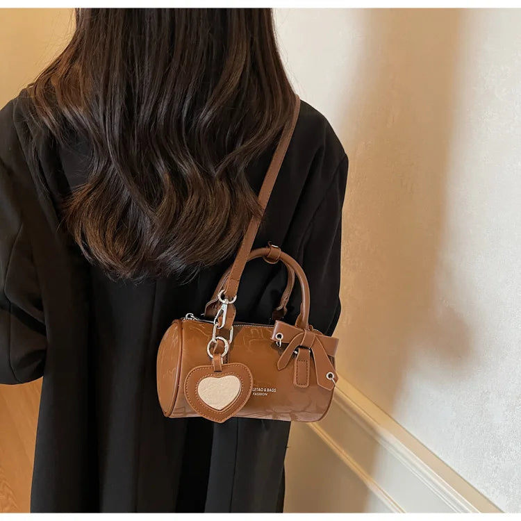 2025 Bow-Embellished Boston Bag Women Fashion Shoulder Crossbody Purse Stylish Cylinder Handbag for Work Travel Outings