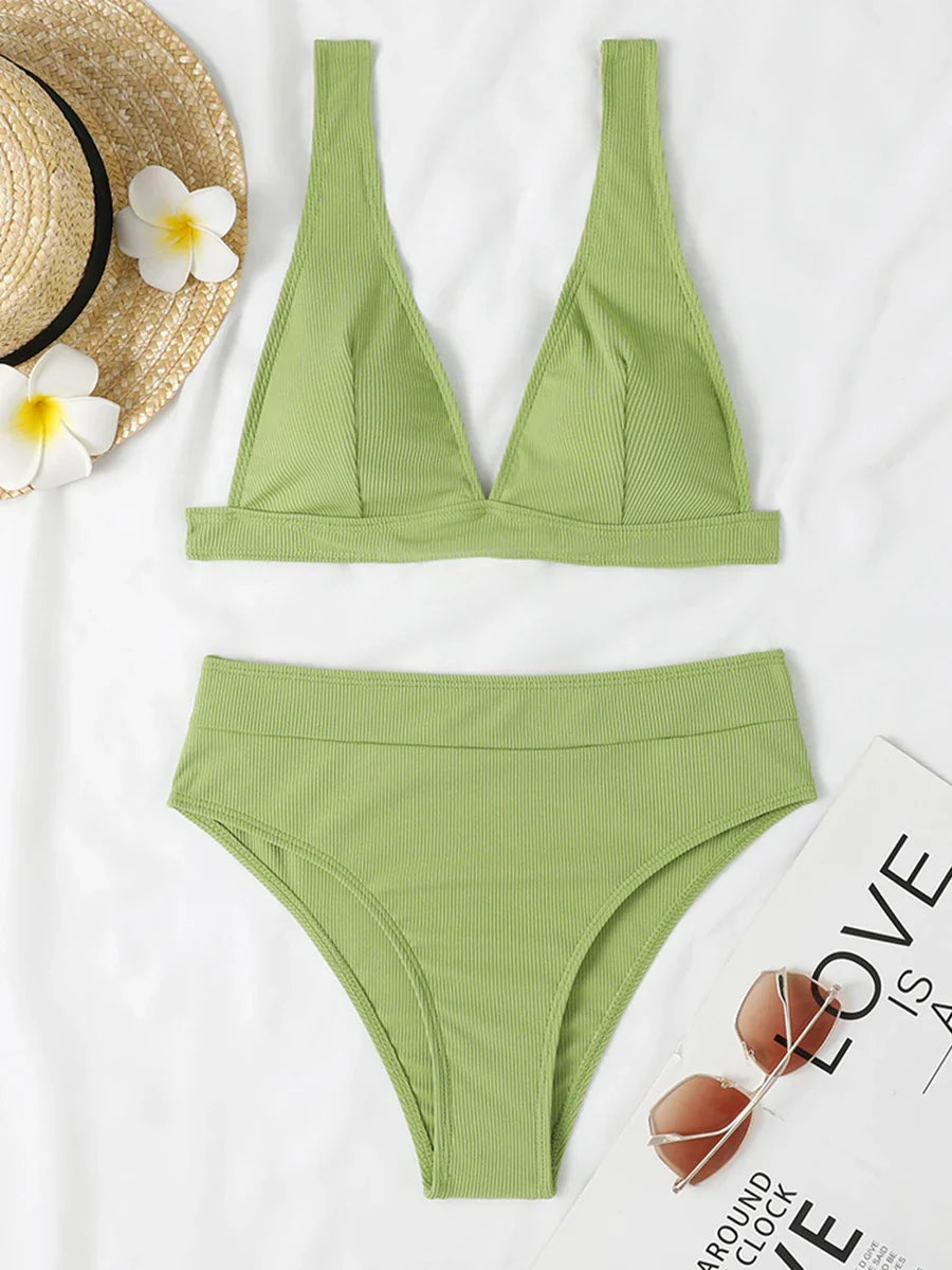 Sexy Bikinis 2025 Women Solid Swimsuit Women Padded Swimwear Female Beachwear Bathers Bathing Swimming Swim Suit
