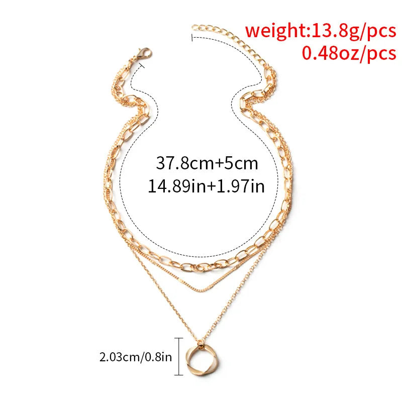 Multilayer Pendant Necklace on Neck Chain Women Alloy Circle Star Charm Layered Necklace Vintage Female Neck Jewelry choker