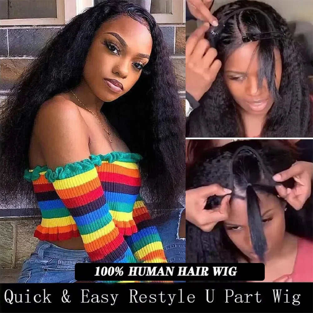 Kinky Straight Human Hair Wig V Part Wig Human Hair For Women U Part No Leave Out V Shape Brazilian Wig Without Glue Half Wigs