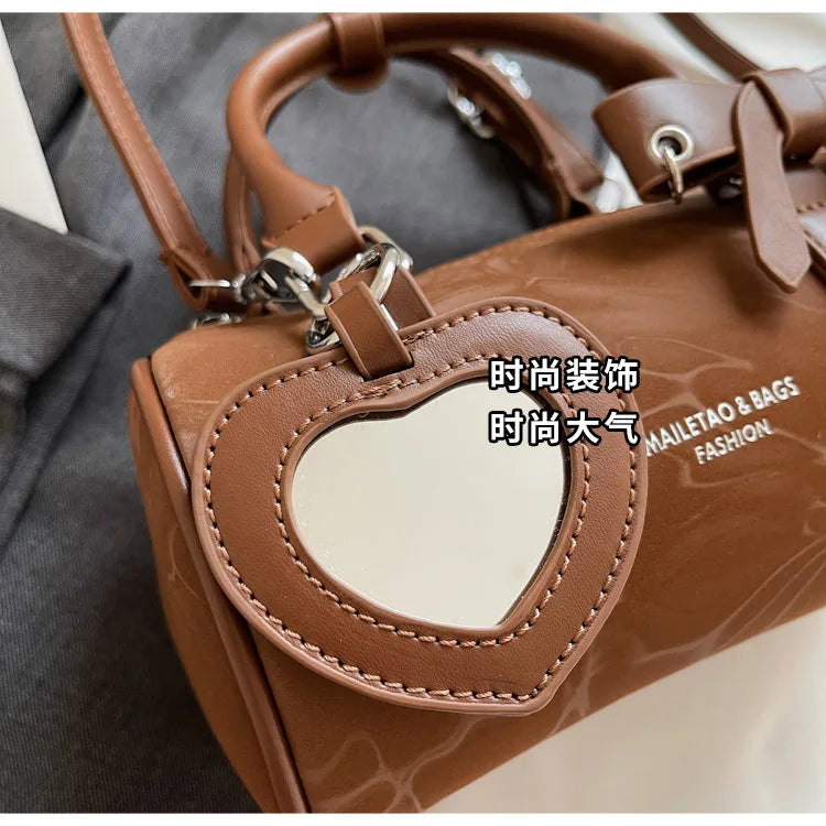 2025 Bow-Embellished Boston Bag Women Fashion Shoulder Crossbody Purse Stylish Cylinder Handbag for Work Travel Outings