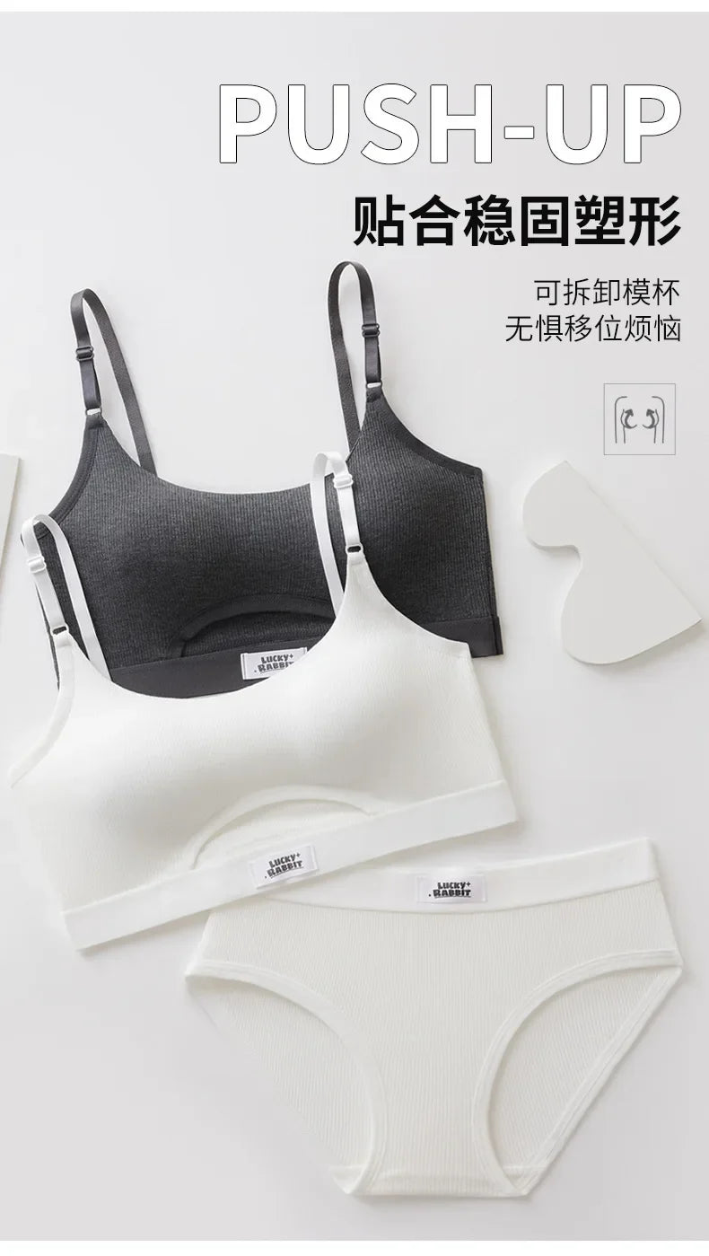Womens Bikini Set Bra Low Waist Panties Solid Seamless Bralette Sexy Lingeries Suit Sport Brassiere Female Underwear Set