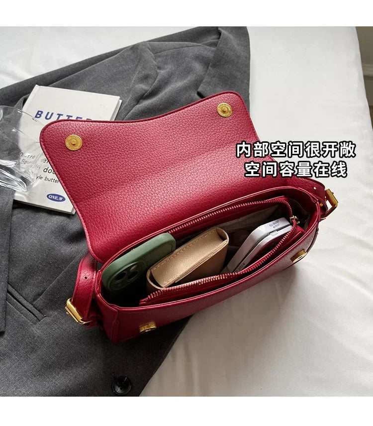Bag Women 2025 Fashion Texture Lychee Pattern Small Square Bag Simple Commuter Versatile Single Shoulder Crossbody Bag