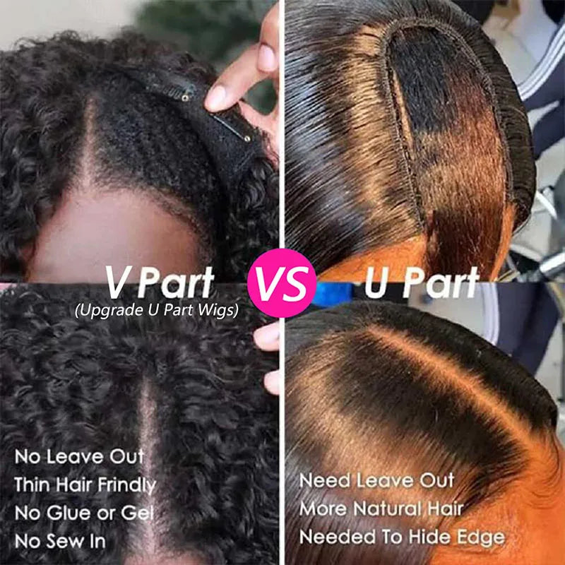 U V Part Wig Human Hair No Leave Out No Glue Kinky Straight U Part Wig Glueless Yaki Straight Human Hair Wigs For Women Virgin