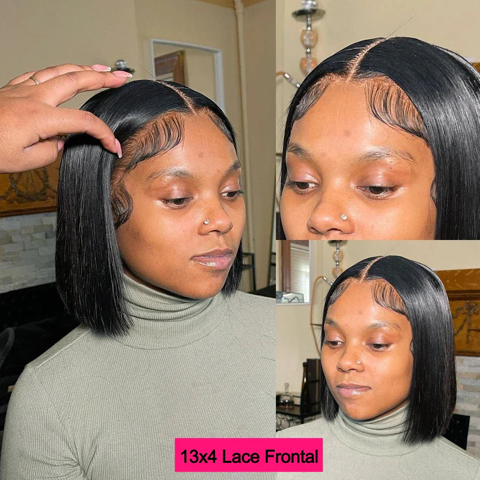 Bleached Knots Bone Straight Wig Human Hair Ready To Go Short Bob 13x4 HD Full Transparent Lace Frontal Wigs Pre Plucked