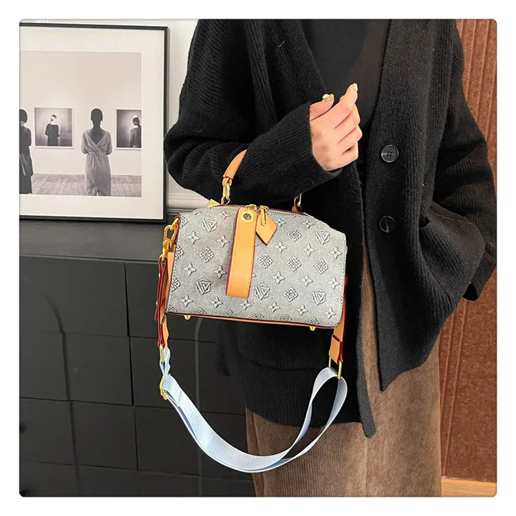 2025 New Boston Bag for Women Fashion Printed Pillow Bag Wide Strap Shoulder Crossbody Bag Casual Work