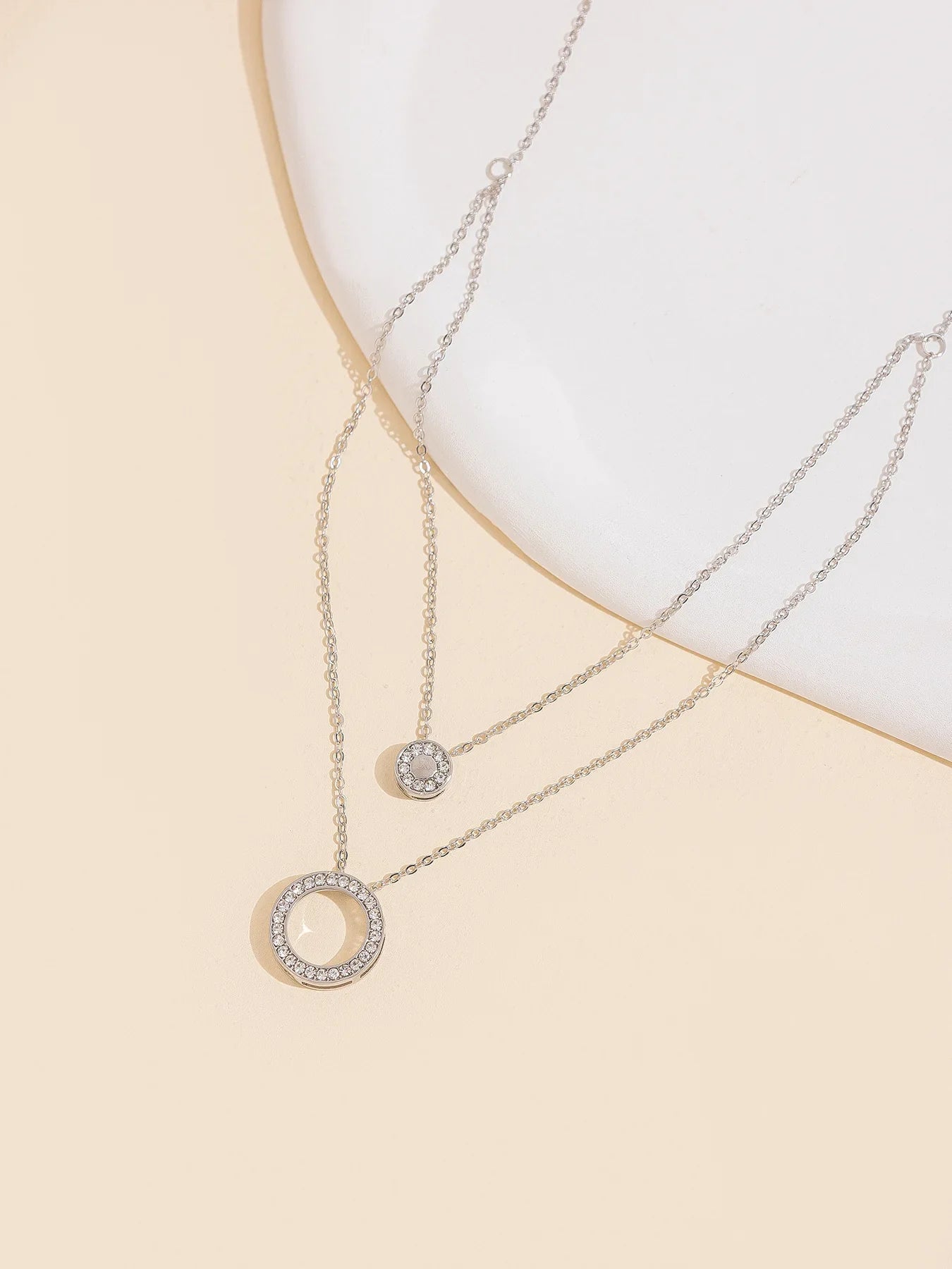 Delicate Layered Necklace Set with Sparkling Round Pendant Dainty Collarbone Chains for Women Minimalist Style