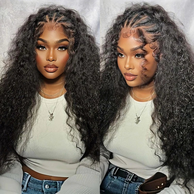 Deep Wave Pre Braided Wigs 13x4 HD Lace Frontal Black Human Hair Curly Wigs boho braids Water Wave Brazilian human hair Wigs