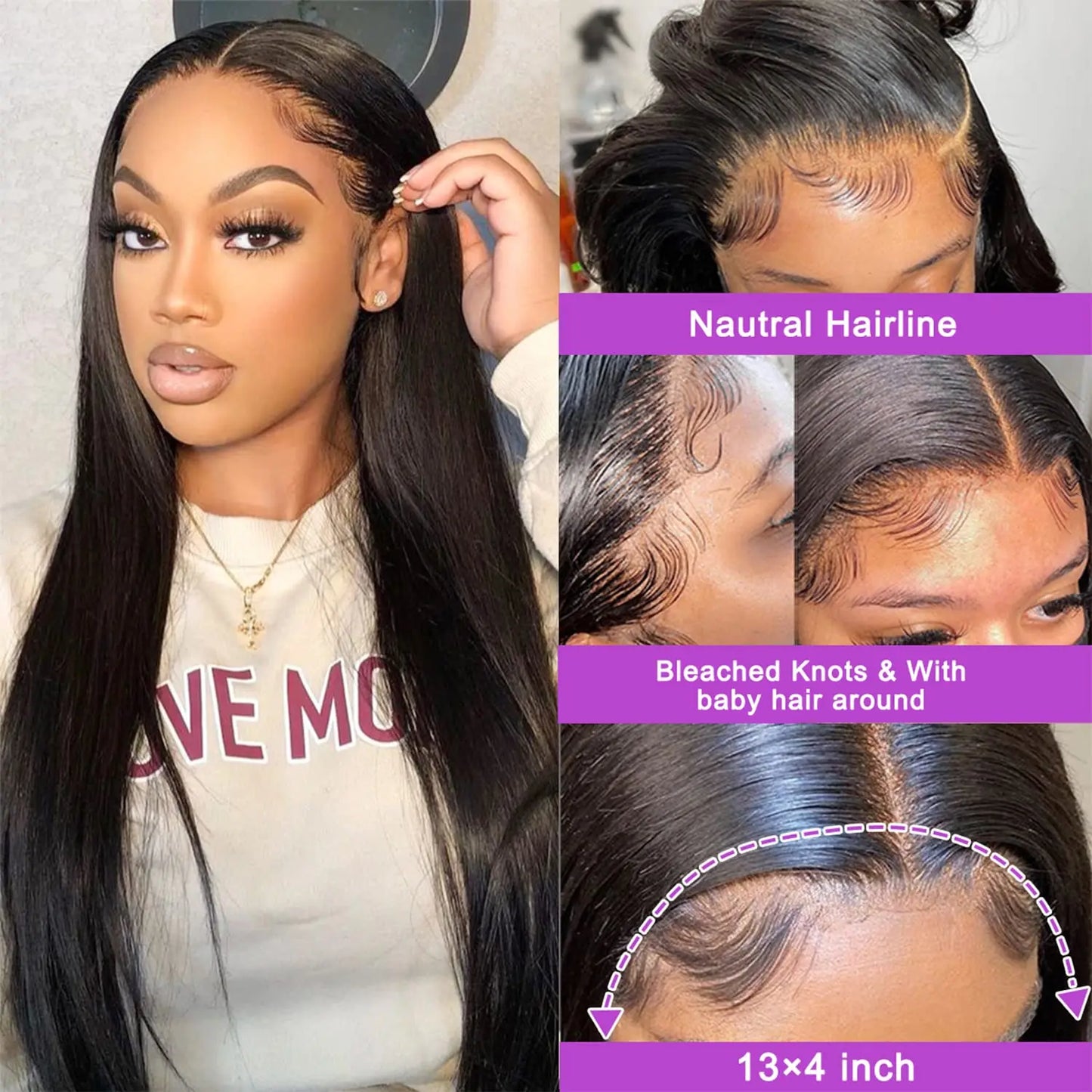 Straight Human Hair Wigs 13x6 HD Lace Front Wigs Human Hair For Women 13X4 Bone Straight Human Hair 250%Density Pre Plucked Hai