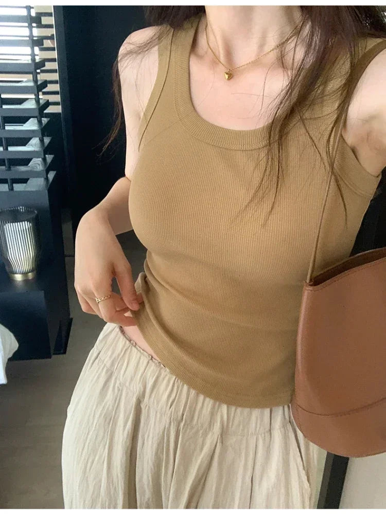 Tank Soft Top For Women Summer 2025 Outfits Tight And Sexy Tank Top Knitted Bottom Shirt And Sleeveless Top For Outerwear