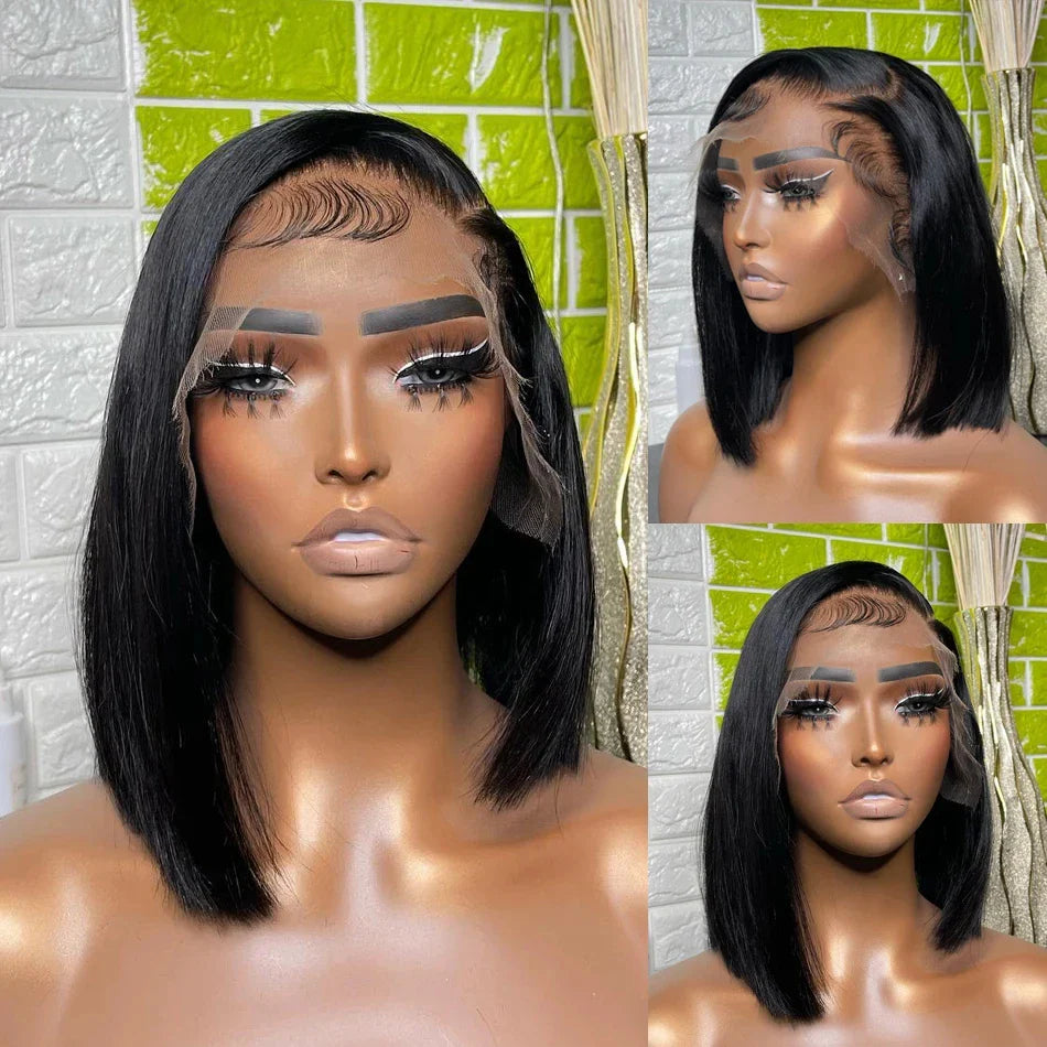 Bleached Knots Bone Straight Wig Human Hair Ready To Go Short Bob 13x4 HD Full Transparent Lace Frontal Wigs Pre Plucked