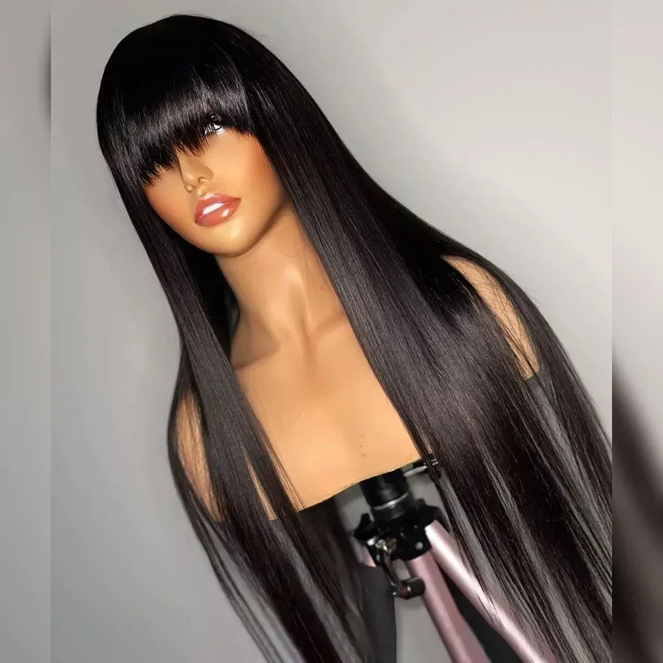 Straight Human Hair Wigs Full Machine Made 100% Human Hair Wigs With Bangs For Women Brazilian Cheap Wig On Sale Clearance BPHW