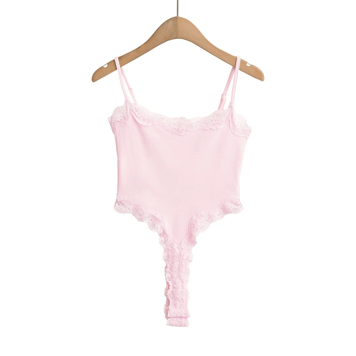 Sexy Bodysuit Tops For Women 2025 Summer Y2k Clothes Lace Panel BodySuits Women Solid Color Cami Bodysuit Backless Lace Top Pink