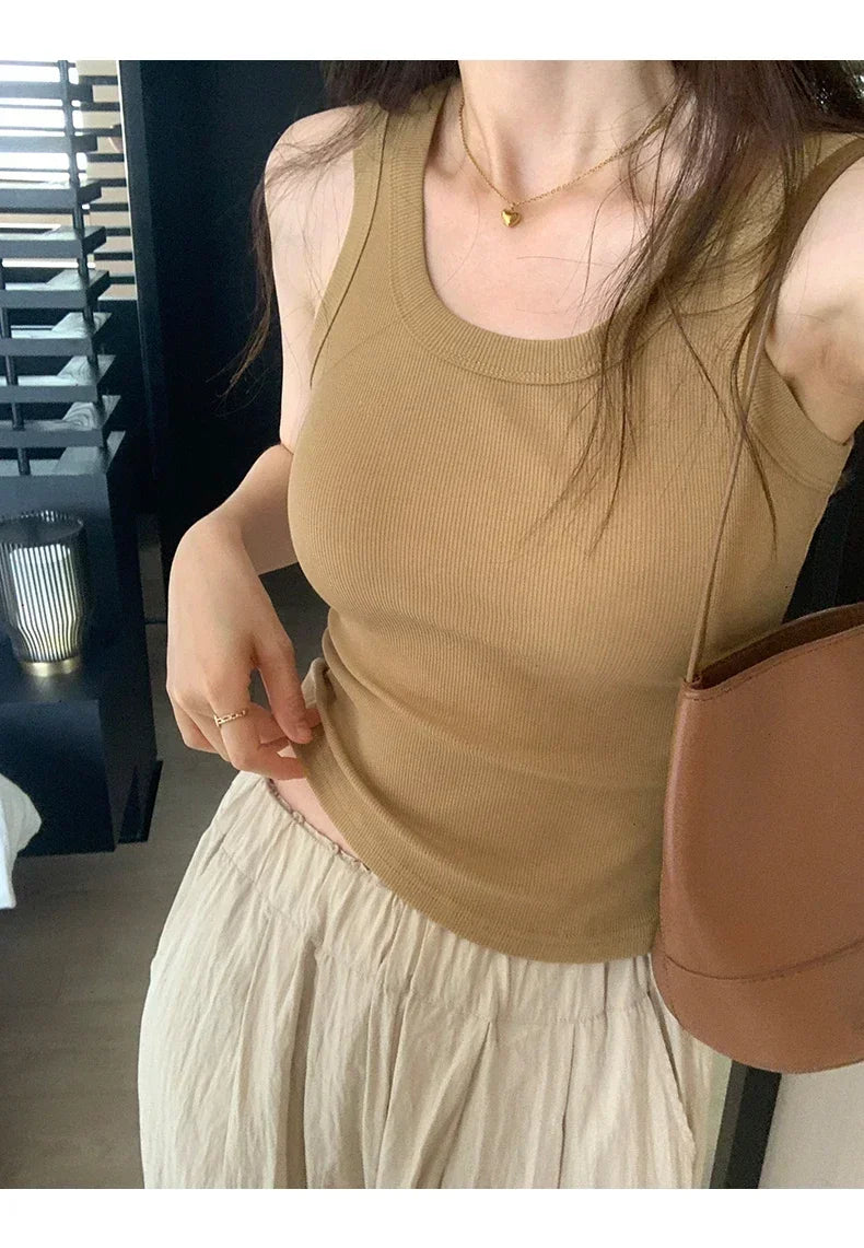 Tank Soft Top For Women Summer 2025 Outfits Tight And Sexy Tank Top Knitted Bottom Shirt And Sleeveless Top For Outerwear