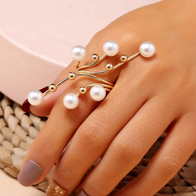 Fine Pearl Thin Ring For Women Minimalist Basic Style Fashion Jewelry Gold Color Knuckle Ring Ladies Beach Party Ring Gifts BFF