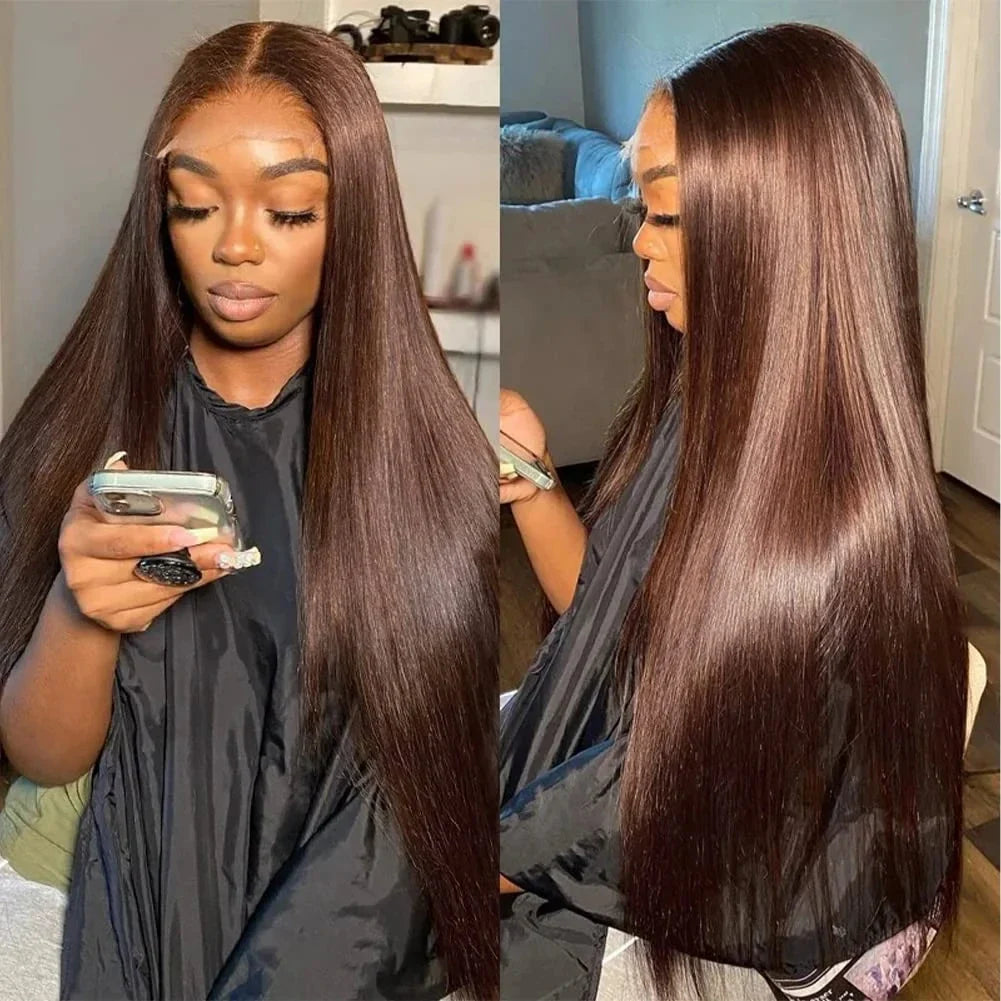 30 Inch Bone Straight Brazilian Human Hair Wig 100% 13x6 HD Lace Frontal Wig Chocolate Brown Lace Front Wigs For Black Women