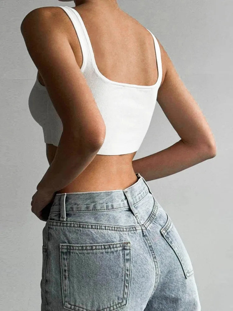 Solid White Tank Top Women Summer Clothes Square Collar Bottom Corset Sleeveless Y2k Accessories Cute Ropa De Mujer Streetwear